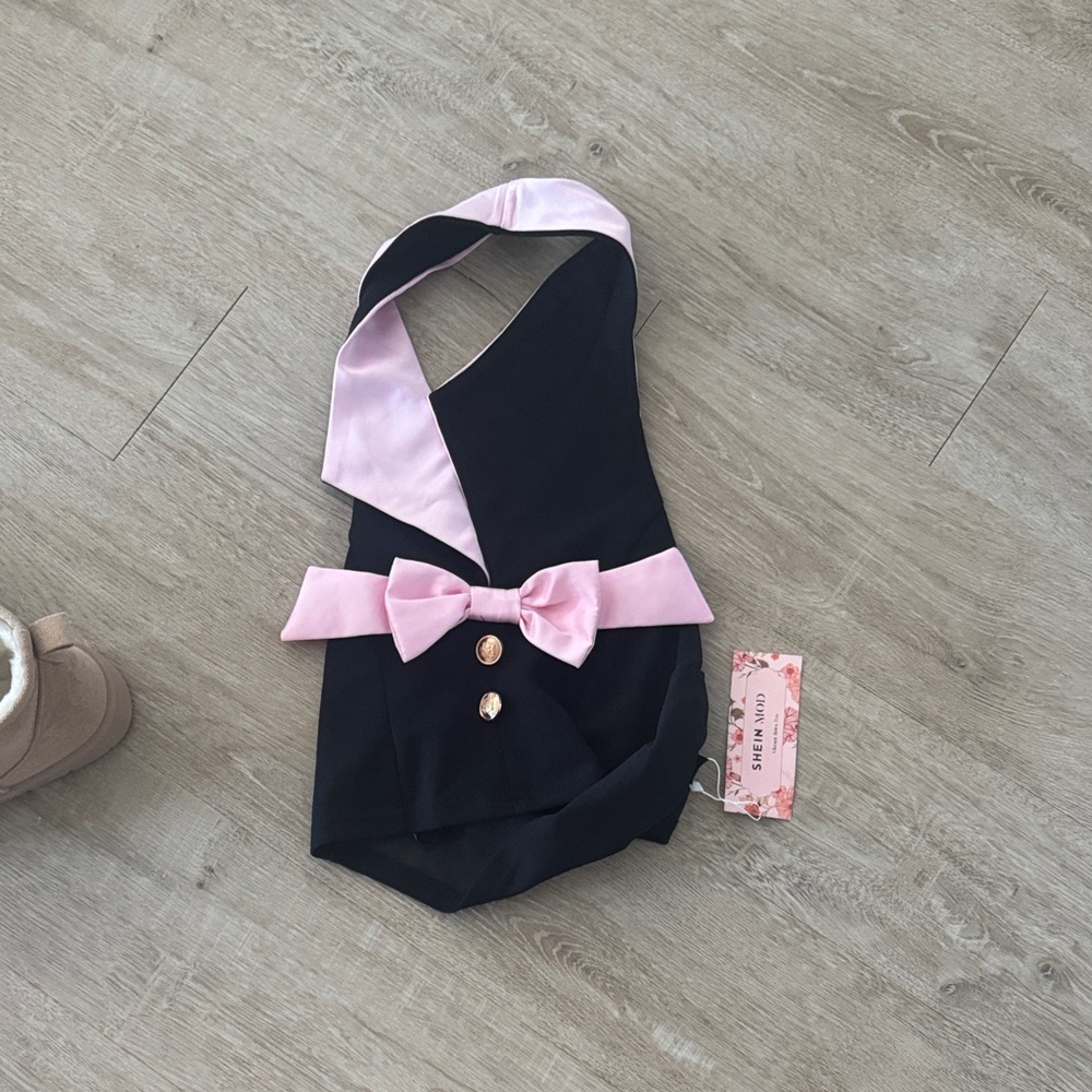 Black and Pink Crop Top with Bow